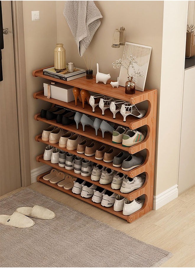 LEDIN - Bamboo Shoe Rack 6-Tier Shoe Storage Organizer Entryway Shoe Shelf Open Desk Shelves Desk Top Organizer Shelf Multifunction Storage Rack Display Shelf Bookshelf for Home(Size:80CM) - Image 1