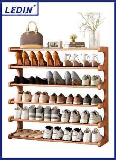 LEDIN Bamboo Shoe Rack 6-Tier Shoe Storage Organizer Entryway Shoe Shelf Open Desk Shelves Desk Top Organizer Shelf Multifunction Storage Rack Display Shelf Bookshelf for Home(Size:80CM)  - Image 1