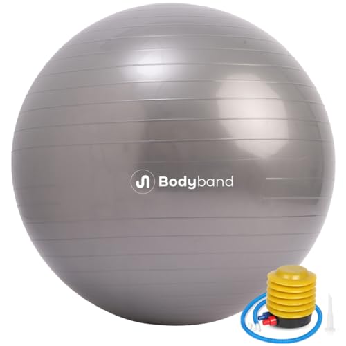 Bodyband Gym Ball for Exercise with Foot Pump for Workout Yoga for Women and Men Swiss Ball for Balance Stability Training, Fitness, Polyvinyl Chloride (PVC), 65Cm-Grey - Image 1