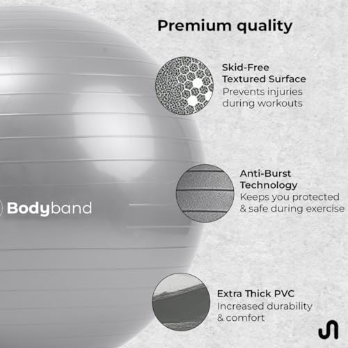Bodyband Gym Ball for Exercise with Foot Pump for Workout Yoga for Women and Men Swiss Ball for Balance Stability Training, Fitness, Polyvinyl Chloride (PVC), 65Cm-Grey - Image 4