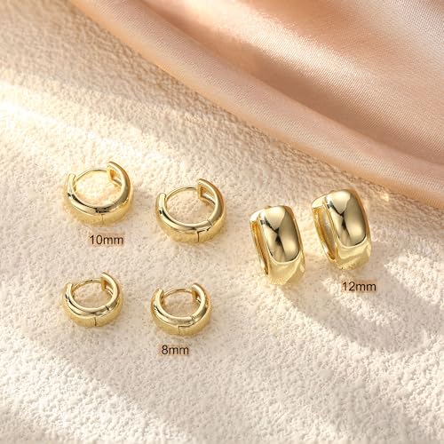 Besteel Small Chunky 14K Gold Plated Hoop Earrings for Women - Hypoallergenic Earrings for Sensitive Ears Earrings Set Thick Huggie Hoops Earring Stacks Silver Plated Jewelry - Image 5