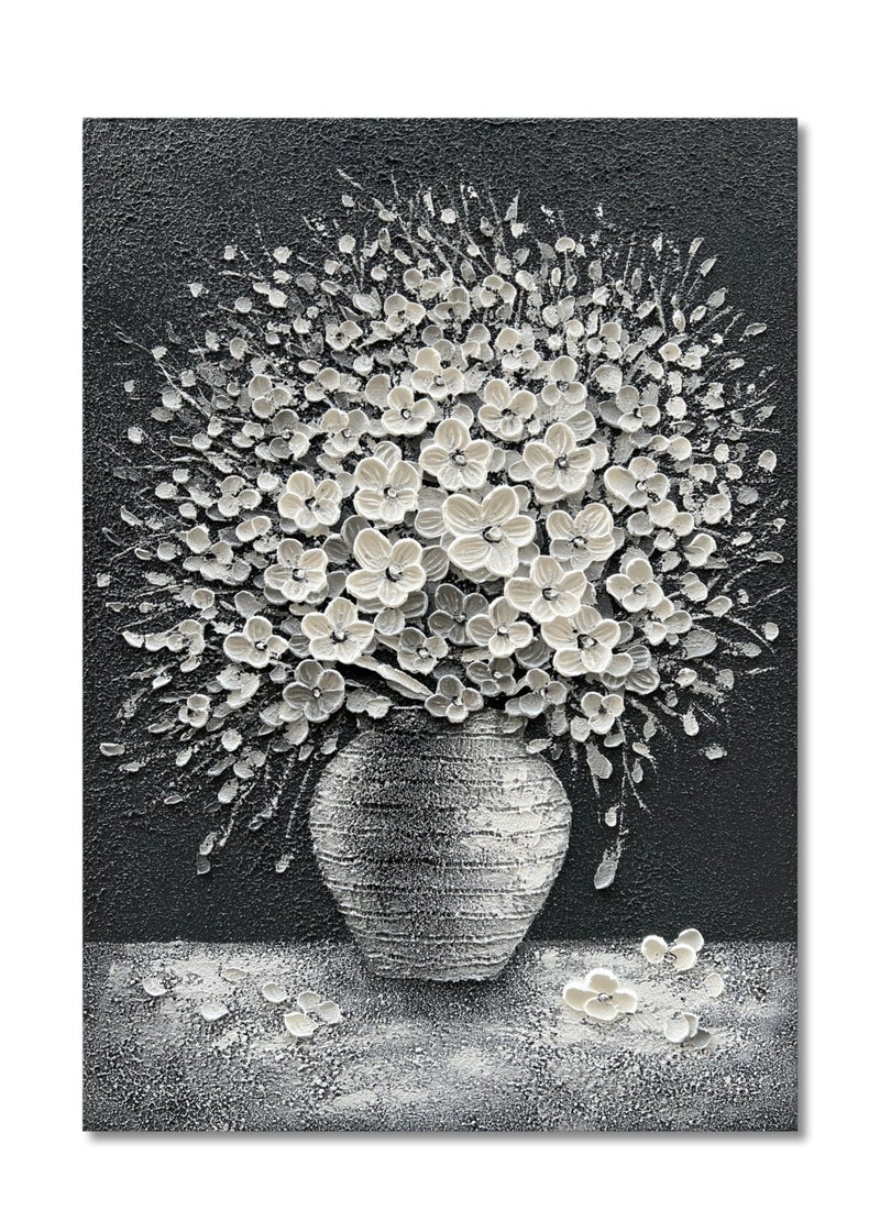 Epicler art Epicler 20x40 Hand-Painted Painting for Wall Decoration, White Bouquet in vase, Home Wall Decoration. - Image 1
