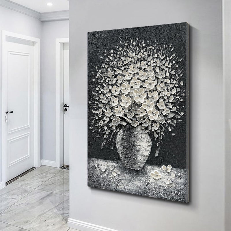 Epicler art Epicler 20x40 Hand-Painted Painting for Wall Decoration, White Bouquet in vase, Home Wall Decoration. - Image 4