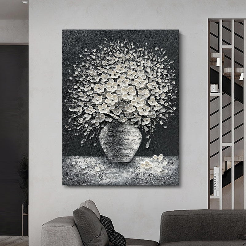 Epicler art Epicler 20x40 Hand-Painted Painting for Wall Decoration, White Bouquet in vase, Home Wall Decoration. - Image 5