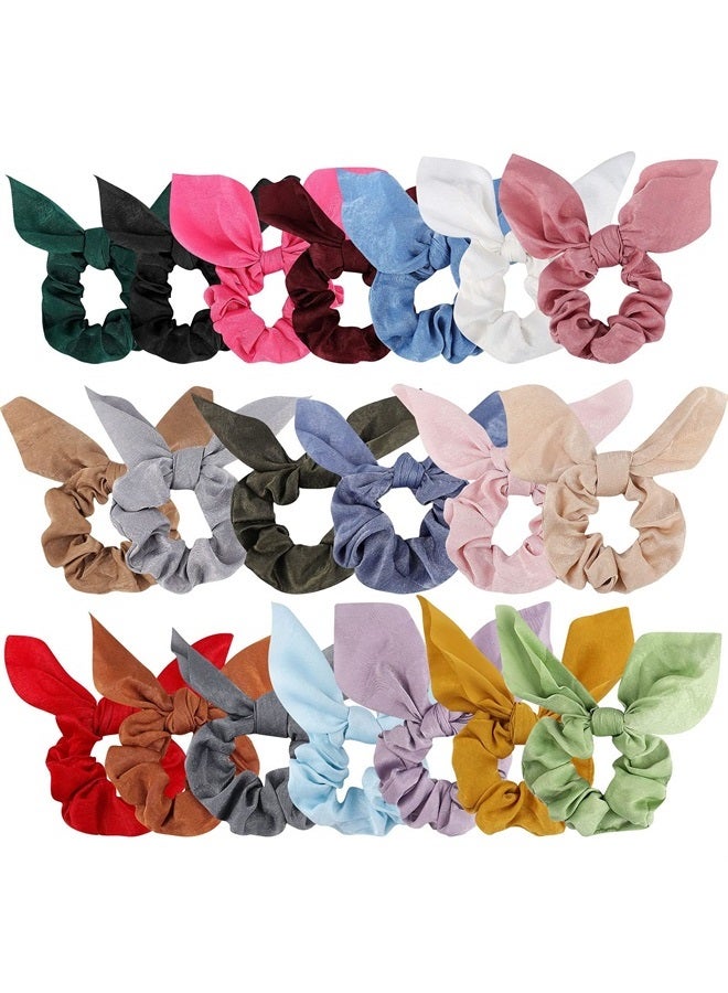 ACO-UINT 20 Pack Scrunchies Hair Ties for Thick Hair, Satin Scrunchies for Girls Hair Scrunchies with Bow for Women's Hair, Ponytail Holders Bunny Ear Scrunchies Hair Accessories for Women - Image 1