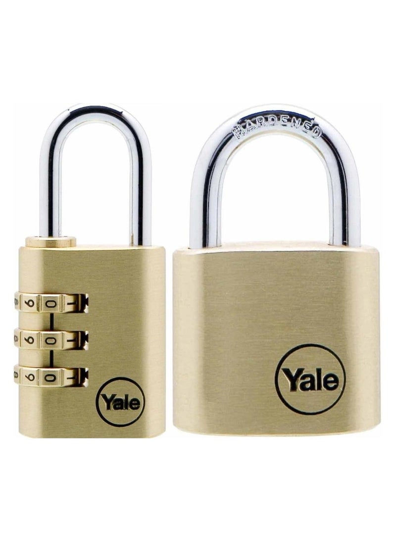 Yale Brass Padlock Twin Pack  40mm Keyed & 30mm Combination  Heavy Duty Security 