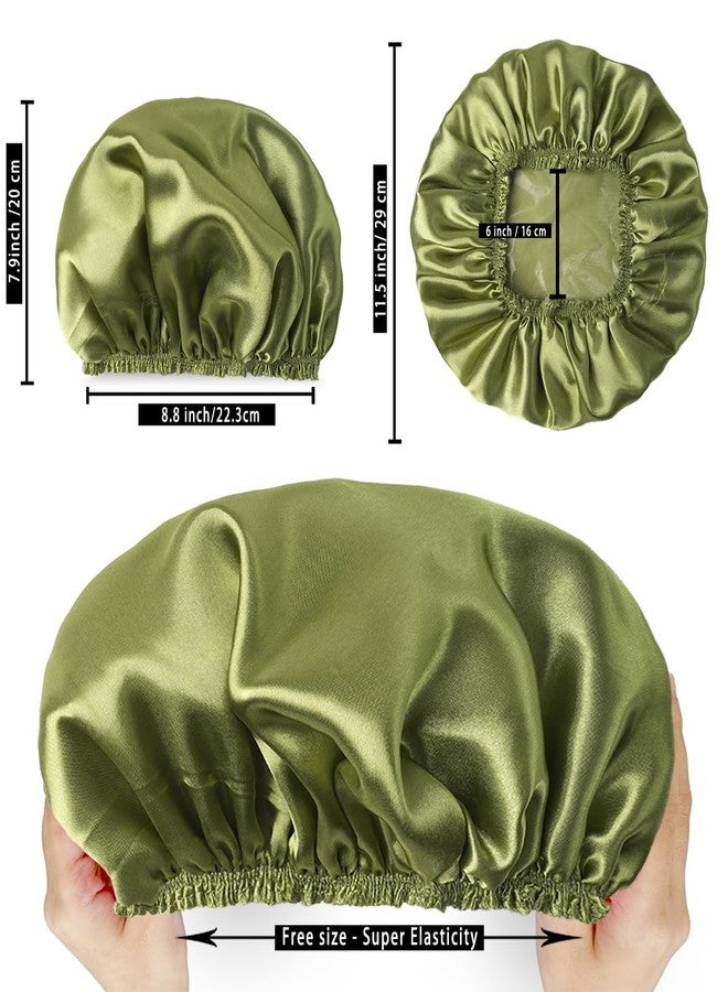 CHFONG 4 PCS Shower Cap for Women, Elastic and Reusable Bath Caps, Double Layers Shower Caps Reusable Waterproof, Bathing Shower Caps, Environmental Bath Hair Protection Cap -Gold+Green+Silver Gray+Brown - Image 4