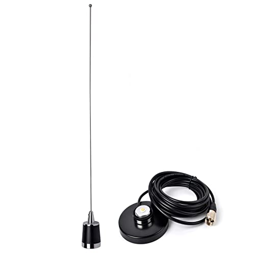 HYS Amateur Pre-Tuned Dual-Band VHF/UHF Dual Band NMO Antenna for 2m 70cm Mobile Radios W/Magnetic Base 5M(16.4ft) RG58 Cable PL-259 UHF Mag Mount - Image 1
