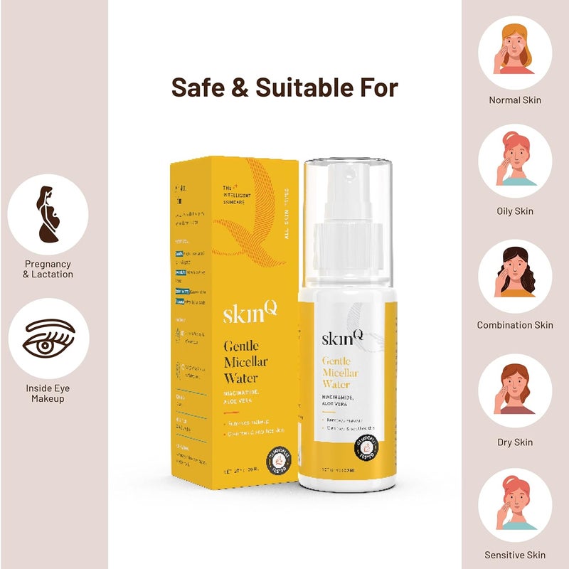 SkinQ SkinQ Micellar Water for Soothing Effect 100 ml  Makeup Remover with Niacinamide Aloe Vera  Glycerine For Glowing Skin  Dermatologist Formulated all Indian Skin Types Cleansing Water Removes Excess Oil and Soothes Skin  - Image 4