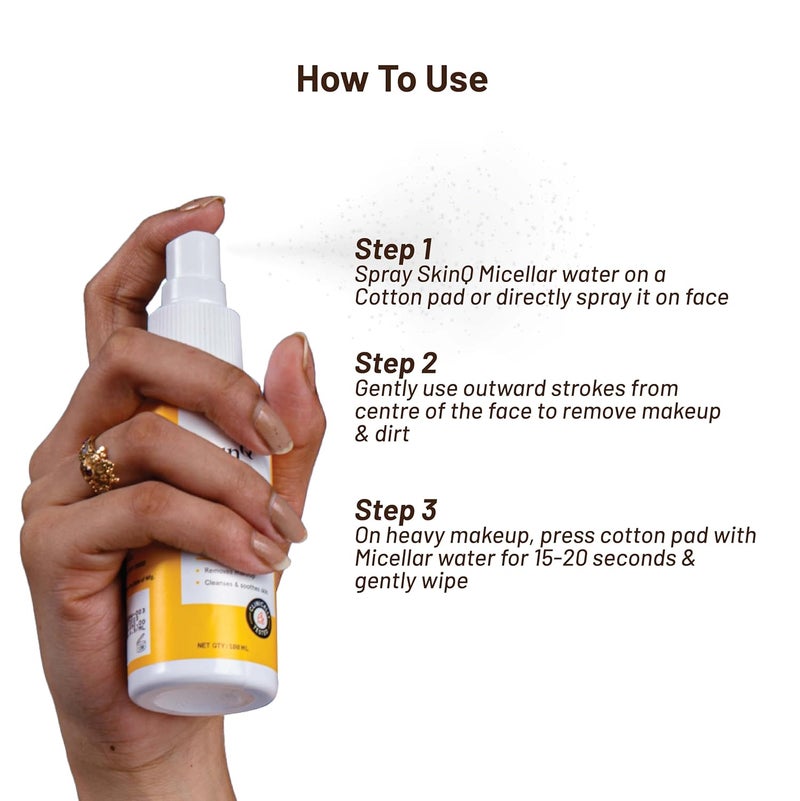 SkinQ SkinQ Micellar Water for Soothing Effect 100 ml  Makeup Remover with Niacinamide Aloe Vera  Glycerine For Glowing Skin  Dermatologist Formulated all Indian Skin Types Cleansing Water Removes Excess Oil and Soothes Skin  - Image 5
