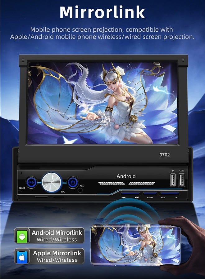 TUNKE Android 13 Car Stereo with 7" Retractable Touchscreen, Wireless CarPlay, Android Auto, GPS Navigation, 4G+WiFi, BT 5.1, Rear Camera Ready - Image 4