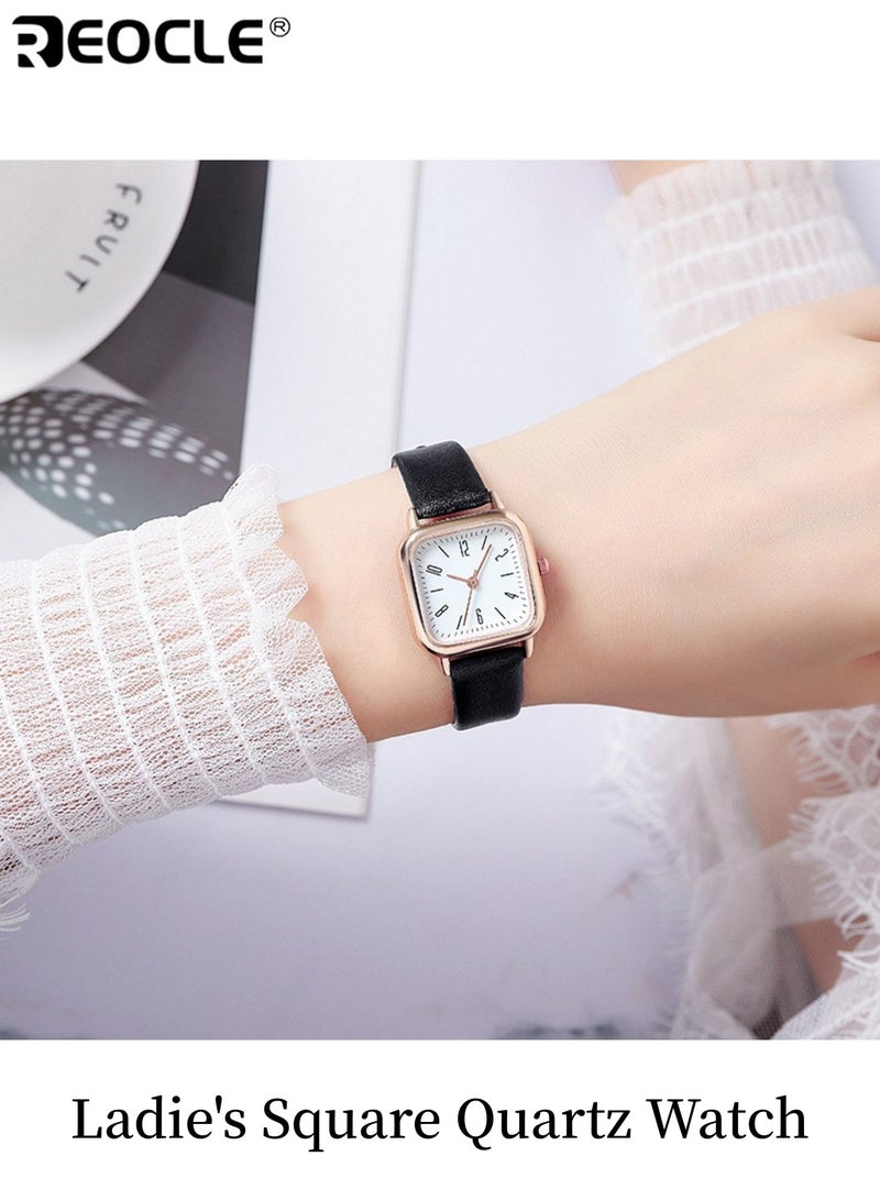 REOCLE Ladies Square Quartz Watch with Faux Leather Strap and Zinc Alloy Case Stylish Elegant Suitable for Daily Wear Office Parties Special Occasions Ideal Accessory for Women for Ladies for Adults - Image 1