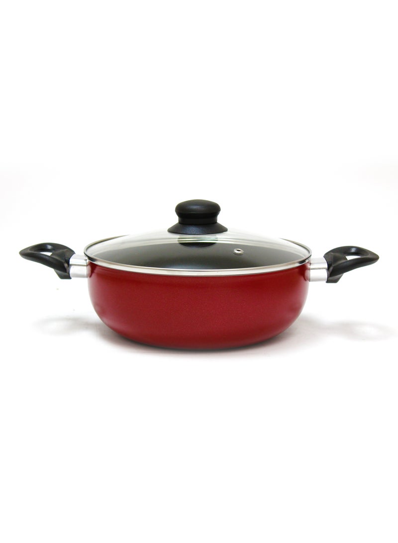 BLACKSTONE 28CM Red Nonstick Kadai Pan Frying Pan with Glass Lid and Double Handles, Multi-Purpose Deep Cooking Wok for Sauteing Frying and Curries Everyday Kitchen Cookware - Image 2