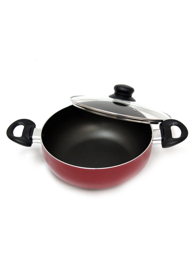 BLACKSTONE 28CM Red Nonstick Kadai Pan Frying Pan with Glass Lid and Double Handles, Multi-Purpose Deep Cooking Wok for Sauteing Frying and Curries Everyday Kitchen Cookware - Image 5