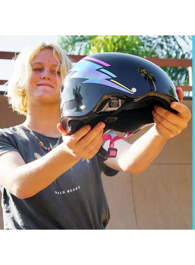 Triple Eight The Certified Sweatsaver Helmet for Skateboarding, BMX, and Roller Skating, Black Lightning Hologram, Large/X-Large - Image 5