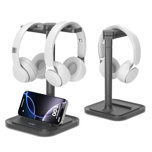 KDD Dual Headphone Stand for Desk Rotatable Headset Hanger with Phone Holder Removable NonSlip Base for Gamers Desktop Accessories - Image 1