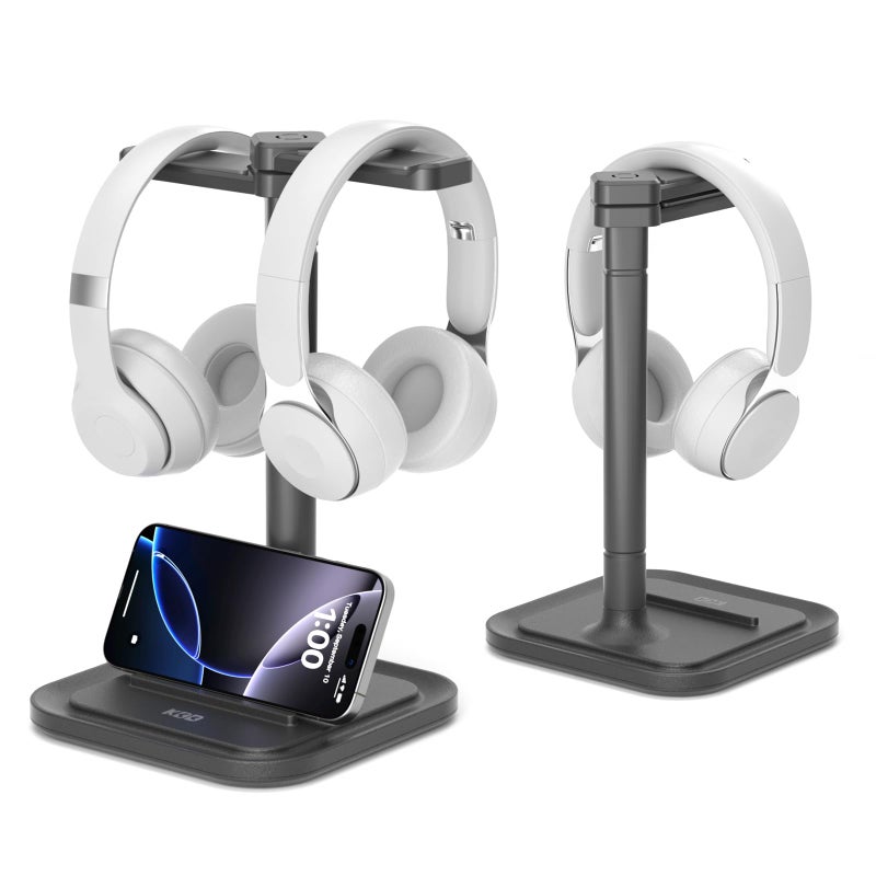KDD Dual Headphone Stand for Desk Rotatable Headset Hanger with Phone Holder Removable NonSlip Base for Gamers Desktop Accessories - Image 2