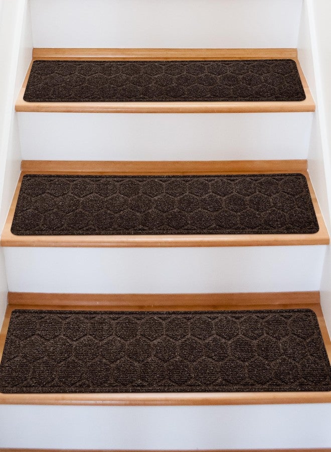 OXKVPVF 15 Pack 8 "X 30" Non-slip Carpet Stair Treads for Indoor Wooden Steps, Made of Polyester and Reusable Adhesive, Suitable for Kids Elders and Pets（Brown Hexagon） - Image 1