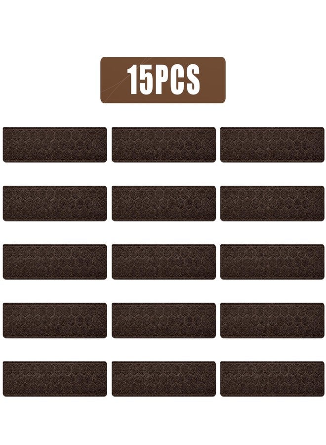 OXKVPVF 15 Pack 8 "X 30" Non-slip Carpet Stair Treads for Indoor Wooden Steps, Made of Polyester and Reusable Adhesive, Suitable for Kids Elders and Pets（Brown Hexagon） - Image 2