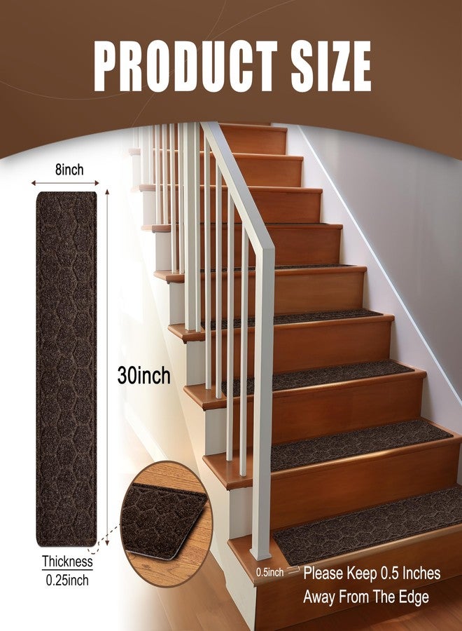 OXKVPVF 15 Pack 8 "X 30" Non-slip Carpet Stair Treads for Indoor Wooden Steps, Made of Polyester and Reusable Adhesive, Suitable for Kids Elders and Pets（Brown Hexagon） - Image 3