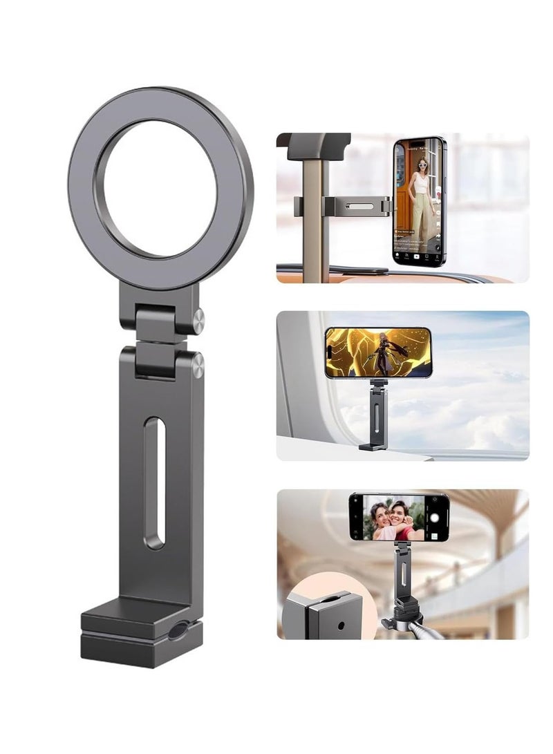 Hihonor Aluminum Airplane Phone Holder with 360° Rotation, Ultra Strong Magnetic Phone Mount for Travel/Tripod, Hands-Free Accessories Compatible with All Phones, Plane Travel Essentials, Grey  - Image 1