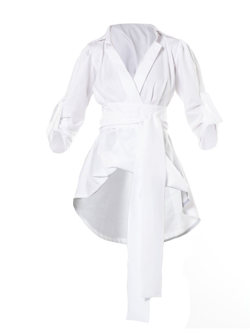 Metamorphoza Oversize Belted Shirt In White - Image 3
