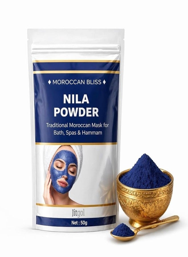 Moroccan Nila Powder For Face - 100% Natural Blue Powder for Skin Brightening, Tan Removal & Detox (50g) | Traditional Moroccan Hammam Beauty Treatment For Face & Body Care - Image 1
