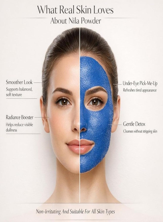 Moroccan Nila Powder For Face - 100% Natural Blue Powder for Skin Brightening, Tan Removal & Detox (50g) | Traditional Moroccan Hammam Beauty Treatment For Face & Body Care - Image 2