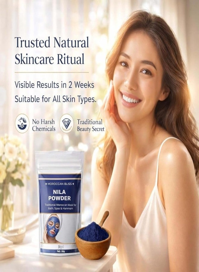 Moroccan Nila Powder For Face - 100% Natural Blue Powder for Skin Brightening, Tan Removal & Detox (50g) | Traditional Moroccan Hammam Beauty Treatment For Face & Body Care - Image 4