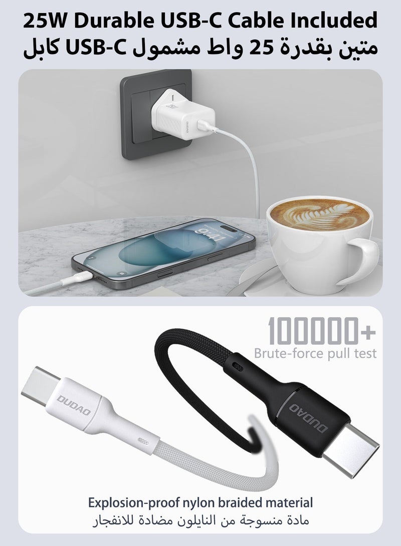 دوداو شاحن سريع بقوة 25 واط بتقنية GaN متوافق مع سامسونج، شاحن حائط USB-C مع حماية أمان بـ 9 طبقات، تحكم في درجة الحرارة الزائدة، متوافق مع الهواتف، الآيباد، أجهزة اللابتوب والمزيد - Image 5
