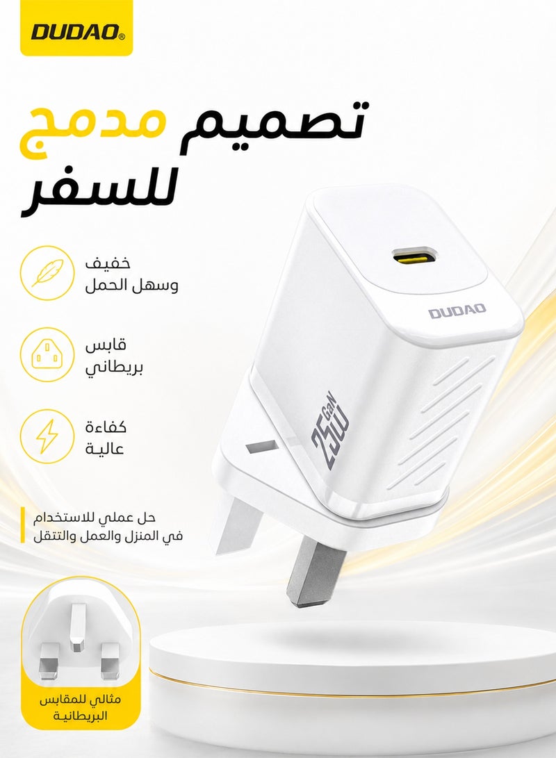 DUDAO PD 25W GaN Super Fast Charger for Samsung, USB-C Wall Charger Power Adapter with 9-Layer Safety Protection, Overheat Control, Compatible with Phones, iPads, Laptops and More - Image 5