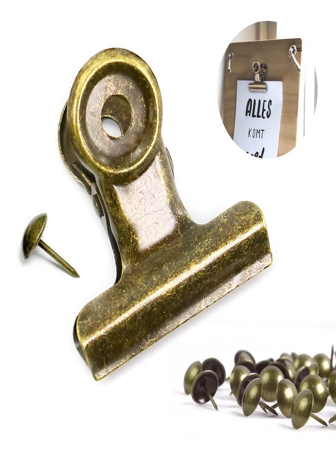 YUCHIYA Bulldog Clips with Hole for Push-pin, Paper File Clips with Strong Spring, Small Metal Binder Clips, Seal Clamps for Coffee Tea Food Bags, Decorative Clips for DIY Photo Grid (Bronze, 22 mm) - Image 1
