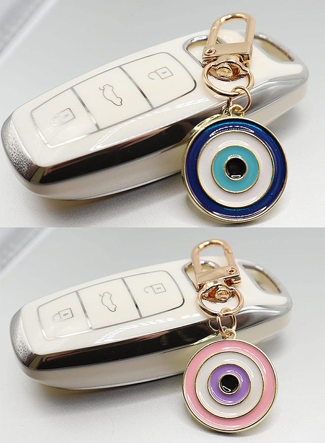 HS Key Chain - 2Pcs Lovely Shining Enamel Evil Eye Keychain For Women - Protection Good Luck Charms Key Chain For Car Keys Holder Bag Purse - Bag Purse Accessories  - Image 2