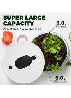 Large Salad Spinner BPA Free-Manual Lettuce Dryer and Vegetable Washer with  Quick Dry Design,Draining Lettce and Vegetable with Ease,including Clear