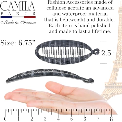 Camila Paris CP3100 French Extra Large Banana Clip Hair Comb, Gray Classic Banana Clips Hair for Thick Hair Ponytail Holder Interlocking Styling Clips for Women Made in France - Image 3
