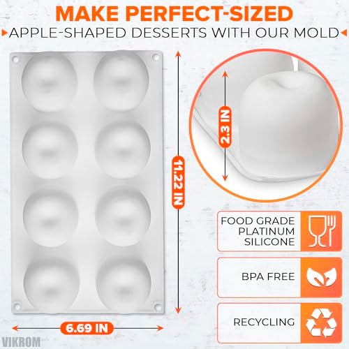 VIKROM 8 Cavity Apple Silicone Mold - 11.22 x 6.69 x 2.3 Inches Apple Mold for Baking, Good for Pastry, Jelly, Ice Cream, Soap, and Candles, Non-Stick and Easy to Clean, Oven and Microwave Safe - Image 2