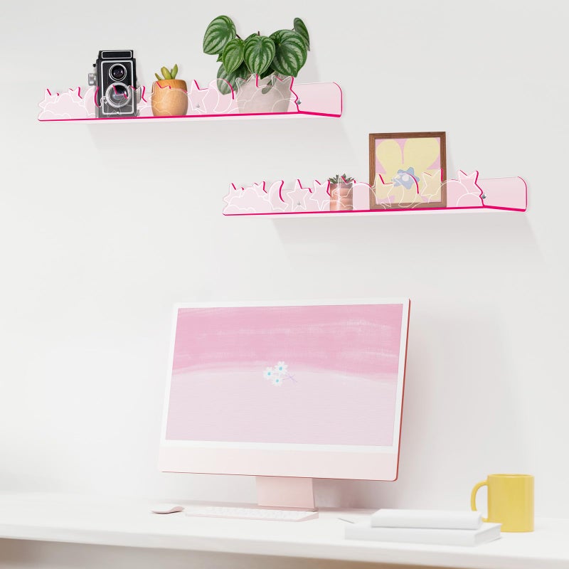 alldomess Floating Shelves for Wall,4 Pack 15.7â€™â€™x 3.5â€™â€™Adhesive Acrylic Shelves Organizer for Book Toy Photo Makeup,Wall-Mounted Kids Storage for Bathroom,Bedroom,Nursery,Pink Star and Moon - Image 4