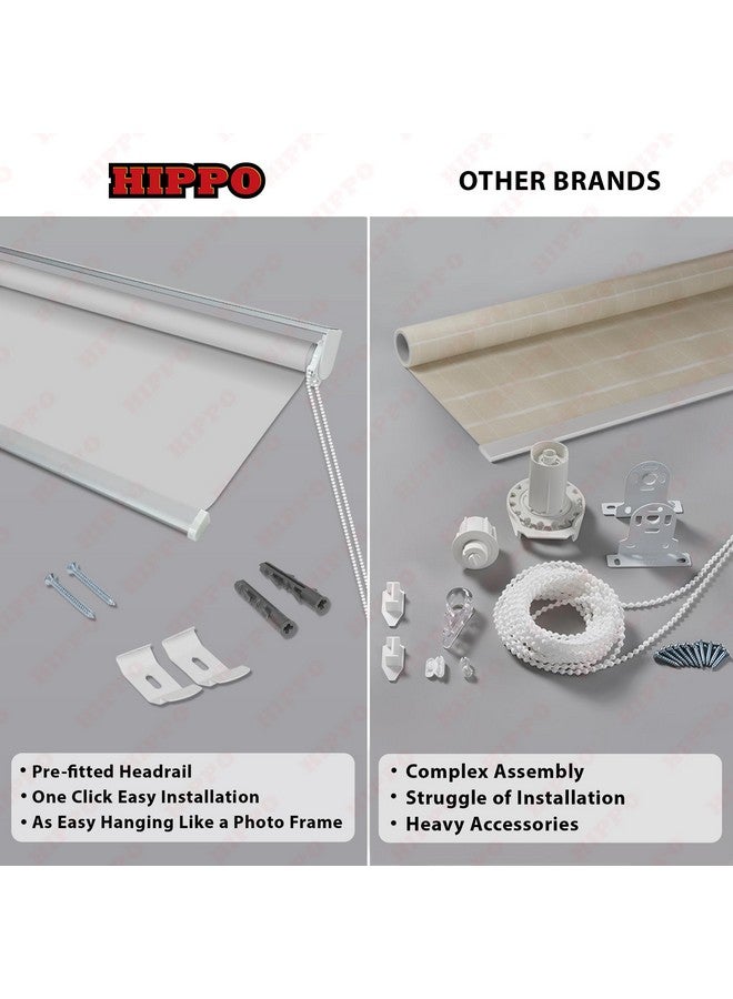 HIPPO Blackout Roller Blinds for Windows with One Click Headrail for Easy Installation Roll Up Down Blind for Home & Office (Milk-White, 4FTX9FT) - Image 3