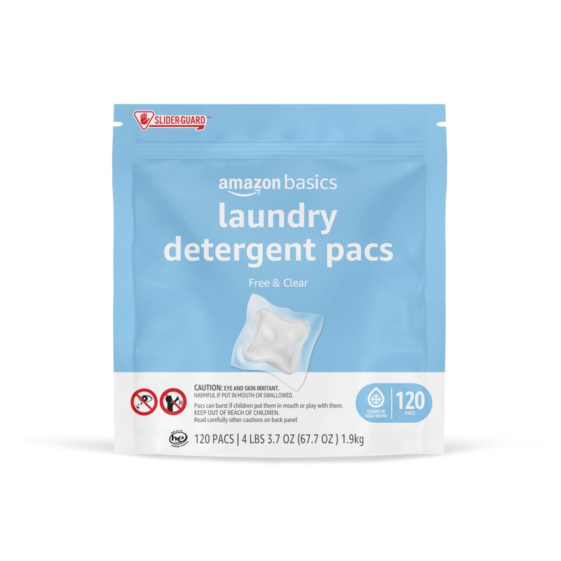 Amazon Basics Laundry Detergent Pacs, Hypoallergenic, Free & Clear, 120 Count (New Packaging) - Image 1
