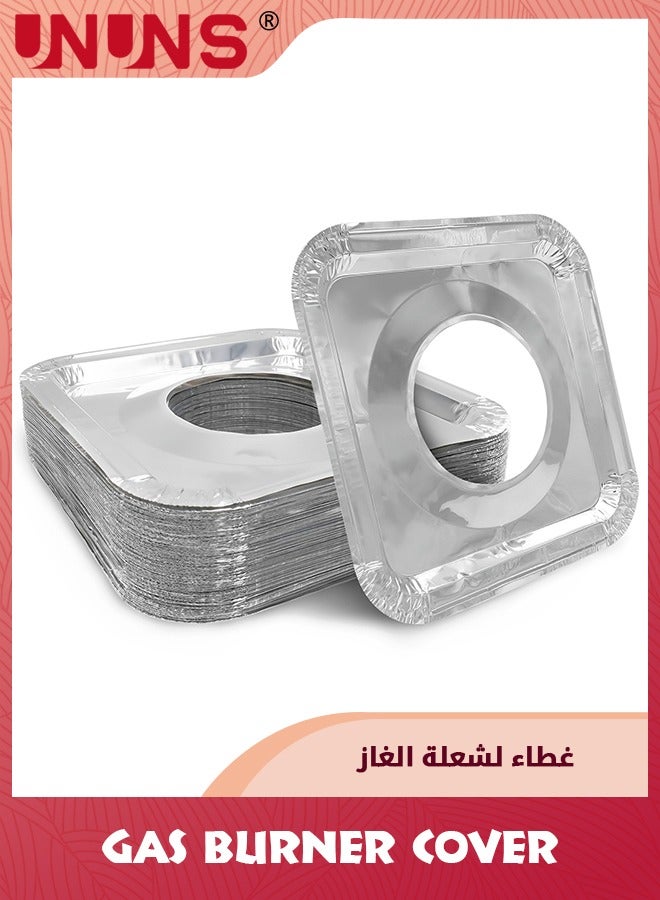 UNUNS 50 Pack Aluminum Gas Stove Burner Covers,Thicker Foil Square Burner Liners,Disposable Gas Range Protectors,Outer Diameter: 8.5 x 8.5 inch - Image 1