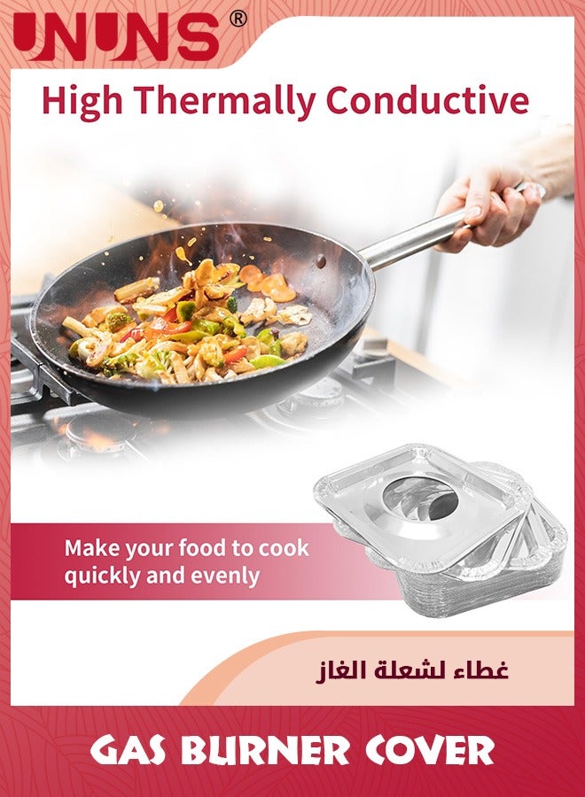 UNUNS 50 Pack Aluminum Gas Stove Burner Covers,Thicker Foil Square Burner Liners,Disposable Gas Range Protectors,Outer Diameter: 8.5 x 8.5 inch - Image 5