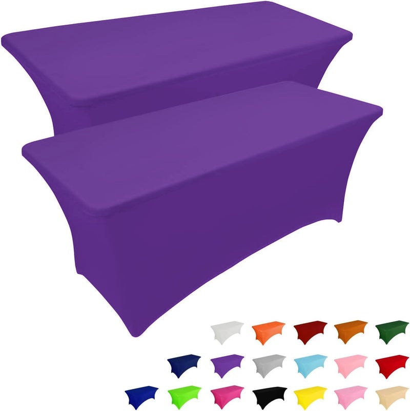 IVAPUPU 2 Pack 6FT Table Cloth for Rectangular Fitted Events Stretch Purple Table Covers Washable Spandex Tablecloth Protector for Party Wedding Cocktail Banquet Festival