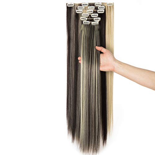 SLLIE 24"-26" Clip in Hair Extensions 6Pcs 16 Clips Curly Wavy Straight Thick Clip on Synthetic Hair Extension Hairpieces - Image 1