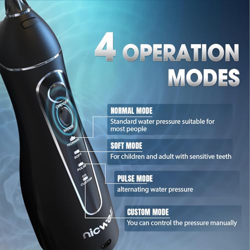 Nicwell Water Dental Flosser Pick for Teeth: 4 Modes Cordless Portable Rechargeable Oral Irrigator IPX7 Waterproof Cleaner Pik Deep Cleaning Flossing Pic Machine for Home Travel - Image 3