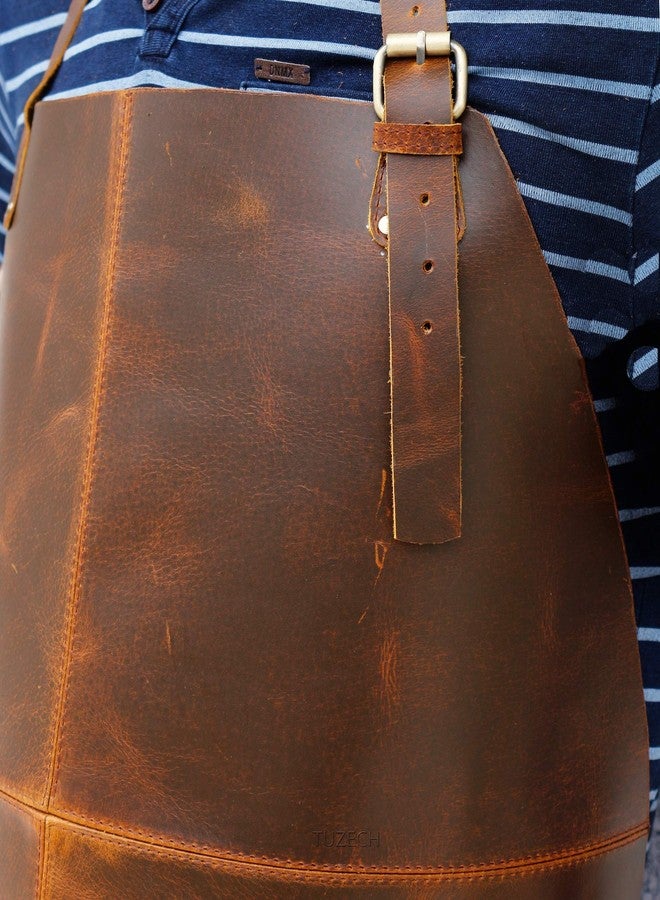 TUZECH Durable Leather Apron Utility Tool With Pocket For Chef||Butcher||Metalworker||Carpenter||Blacksmith||Heavy Duty Apron (Brown (Double Pocket), 30" Inches) - Image 3
