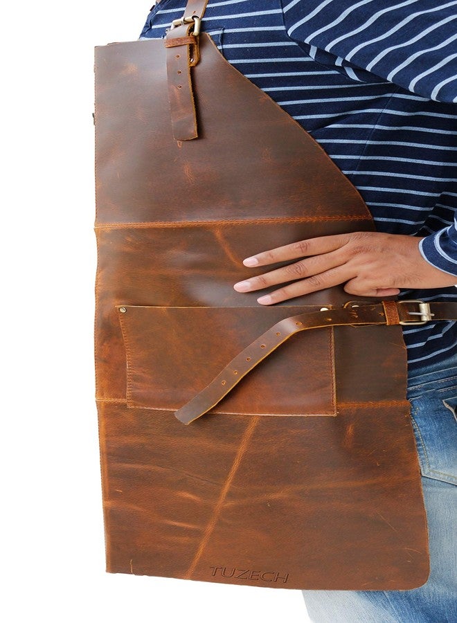 TUZECH Durable Leather Apron Utility Tool With Pocket For Chef||Butcher||Metalworker||Carpenter||Blacksmith||Heavy Duty Apron (Brown (Double Pocket), 30" Inches) - Image 2
