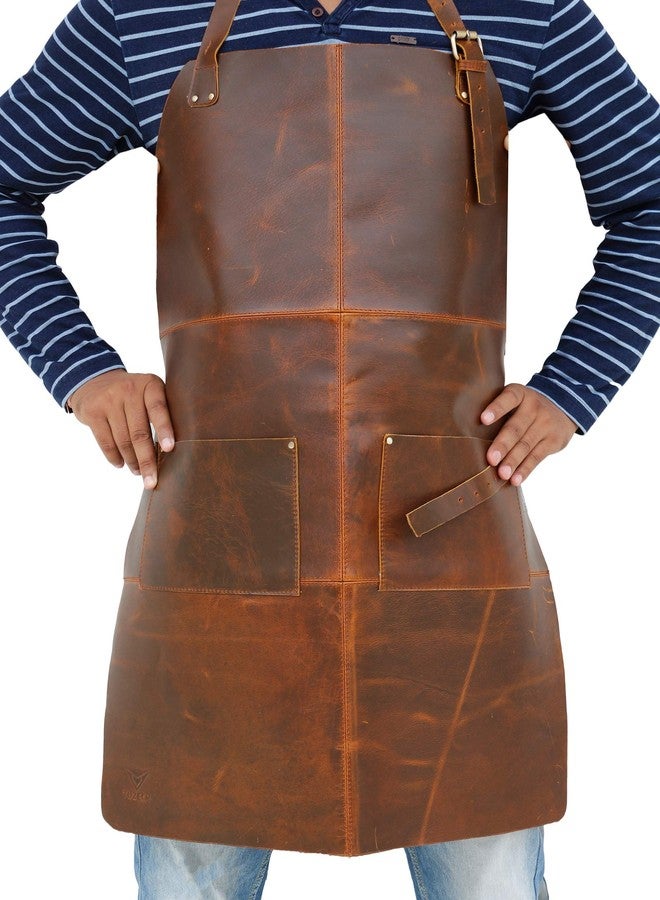 TUZECH Durable Leather Apron Utility Tool With Pocket For Chef||Butcher||Metalworker||Carpenter||Blacksmith||Heavy Duty Apron (Brown (Double Pocket), 30" Inches) - Image 1
