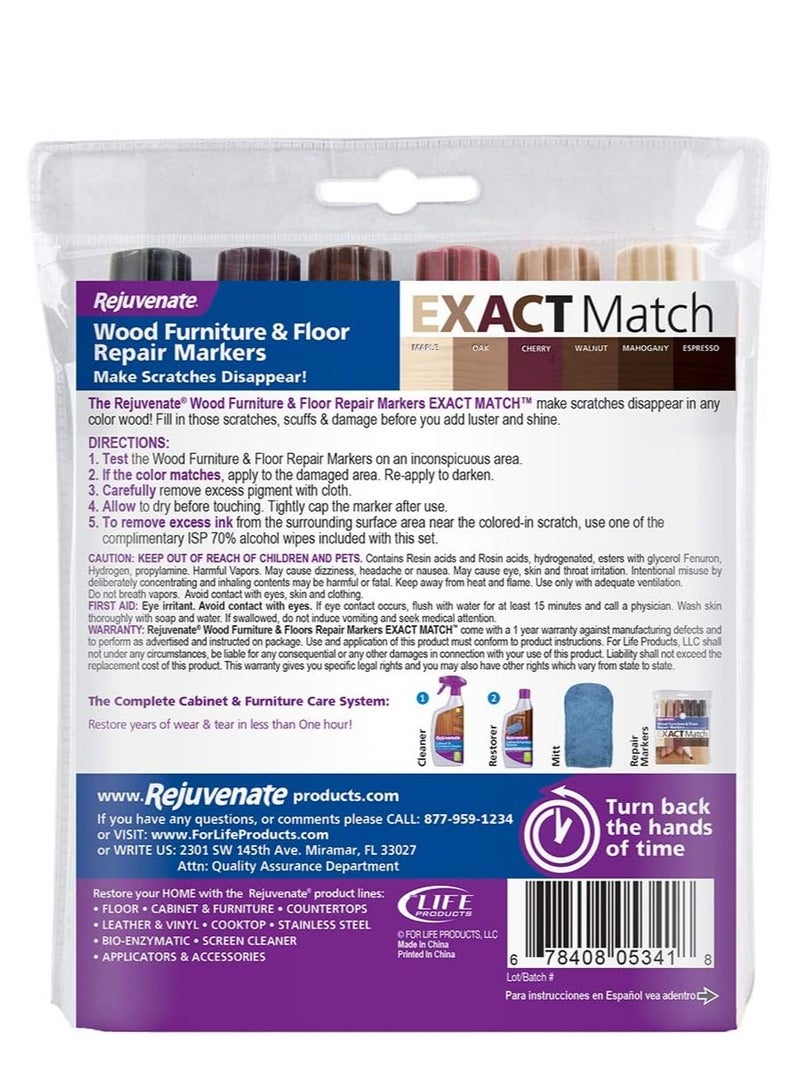 Rejuvenate New Improved Colors Wood Furniture & Floor Repair Markers Make Scratches Disappear in Any Color Wood Combination of 6 Colors Maple Oak Cherry Walnut Mahogany and Espresso - Image 2