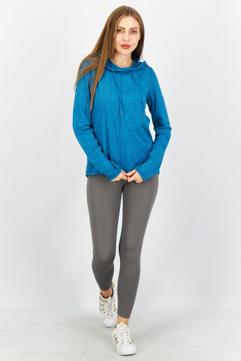 HEAD ملابس رياضية نسائية بأكمام طويلة مناسبة، خارجية، سويت شيرت، أزرق مائل إلى الأخضر - Image 4