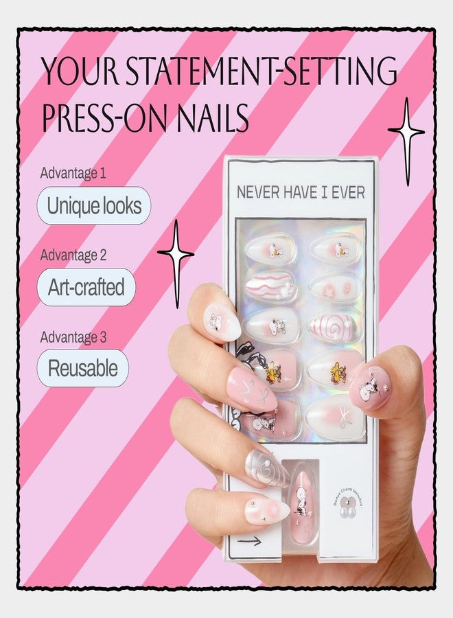 Never Have I Ever Swirls Short Almond Press On Nails 24 Piece Soft Gel False Nails for Everyday Wear Reusable Comfortable Fit for Women As Seen on Shark Tank - Image 4